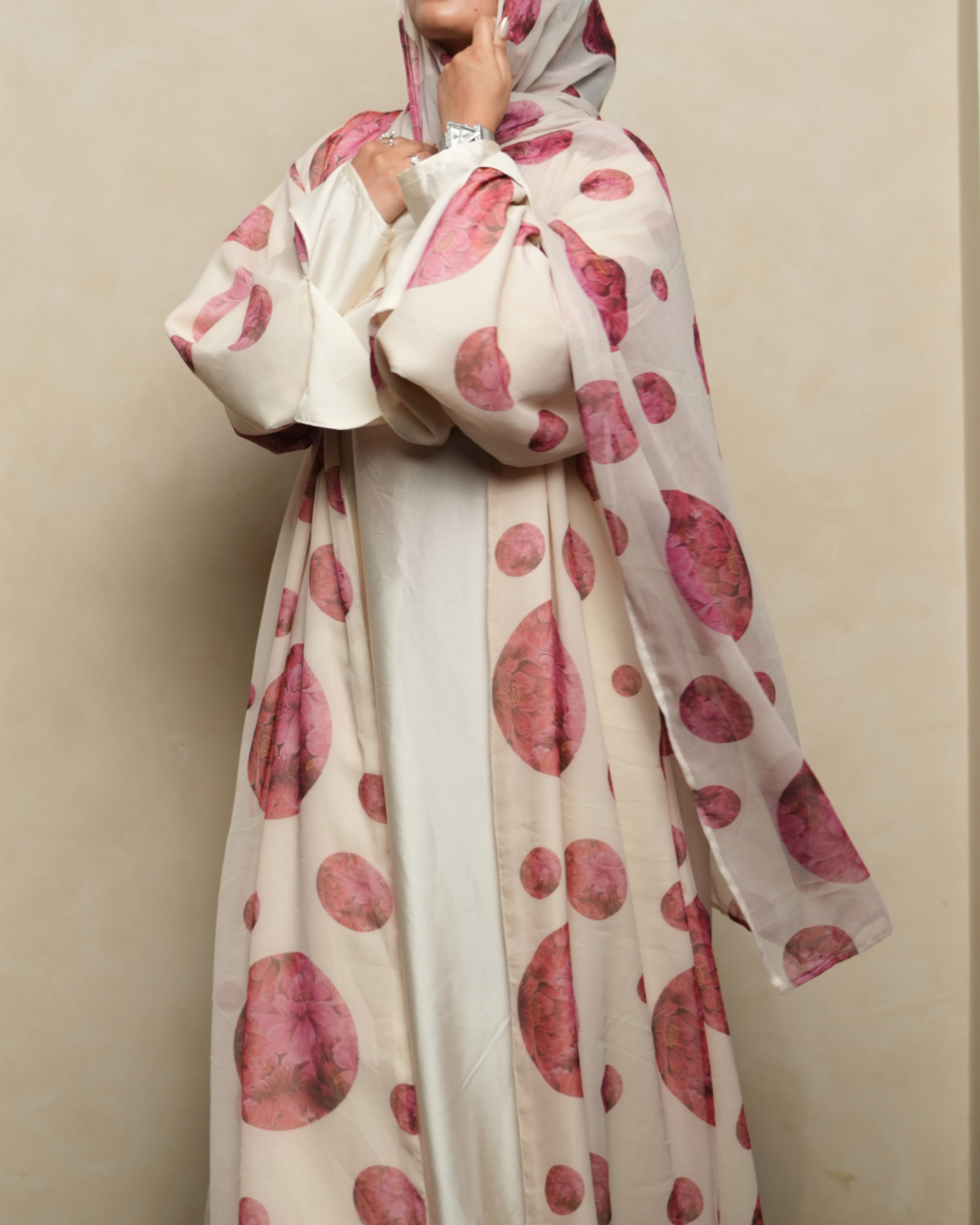 S10 Berry Dot Printed Abaya | Summer Collection