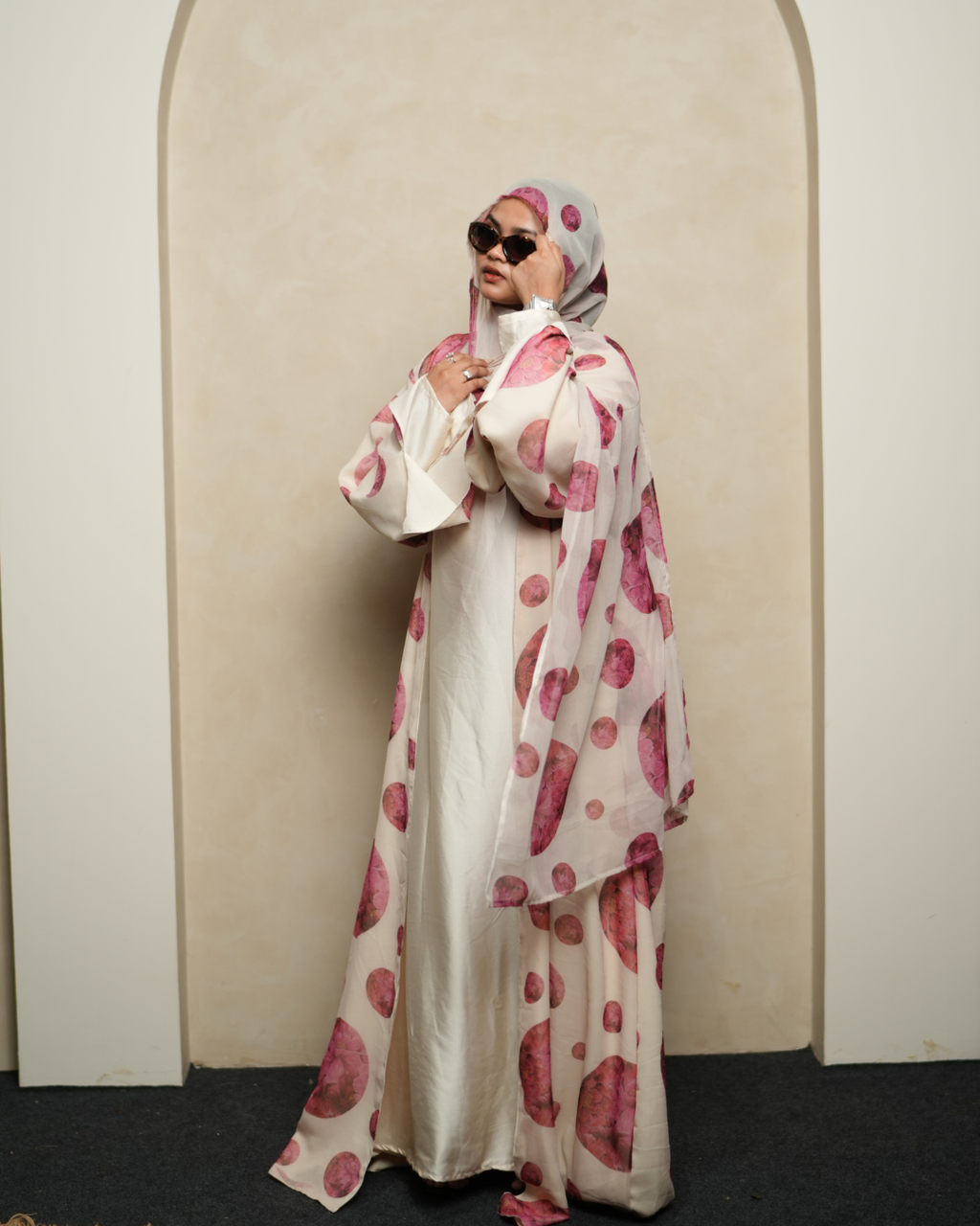 S10 Berry Dot Printed Abaya | Summer Collection