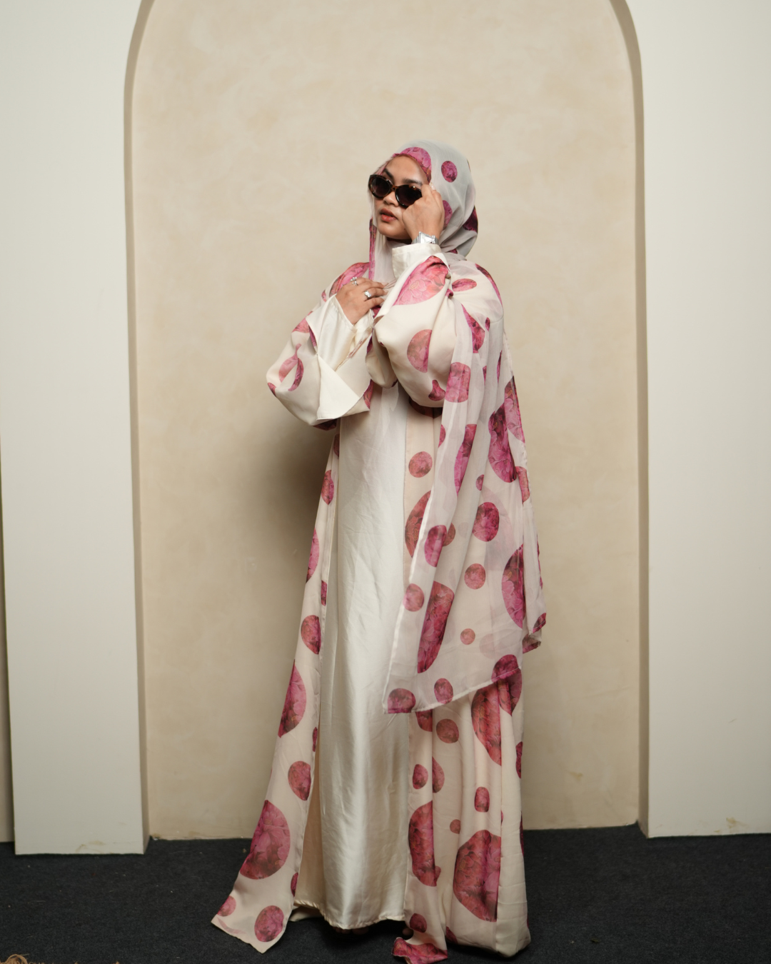 S10 Berry Dot Printed Abaya | Summer Collection