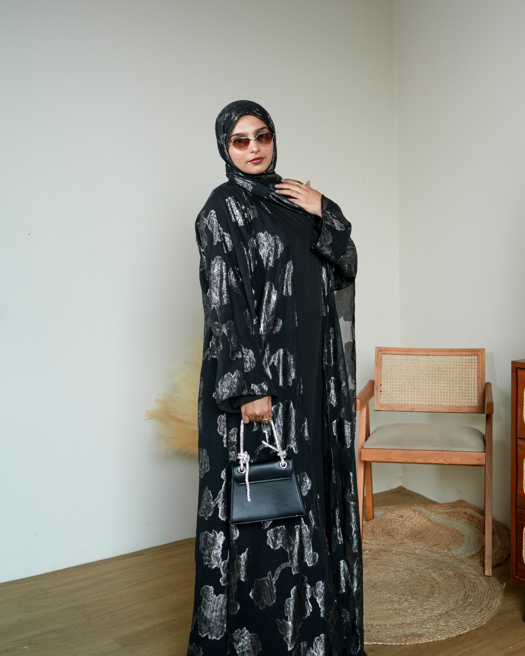SL01 Black Fleur Abaya | Summer Luxe Collection
