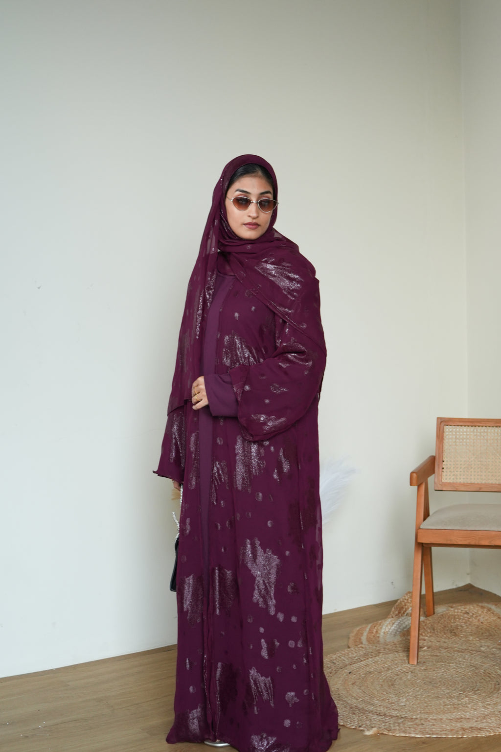 SL02 Wine fleur Abaya | Summer Luxe Collection