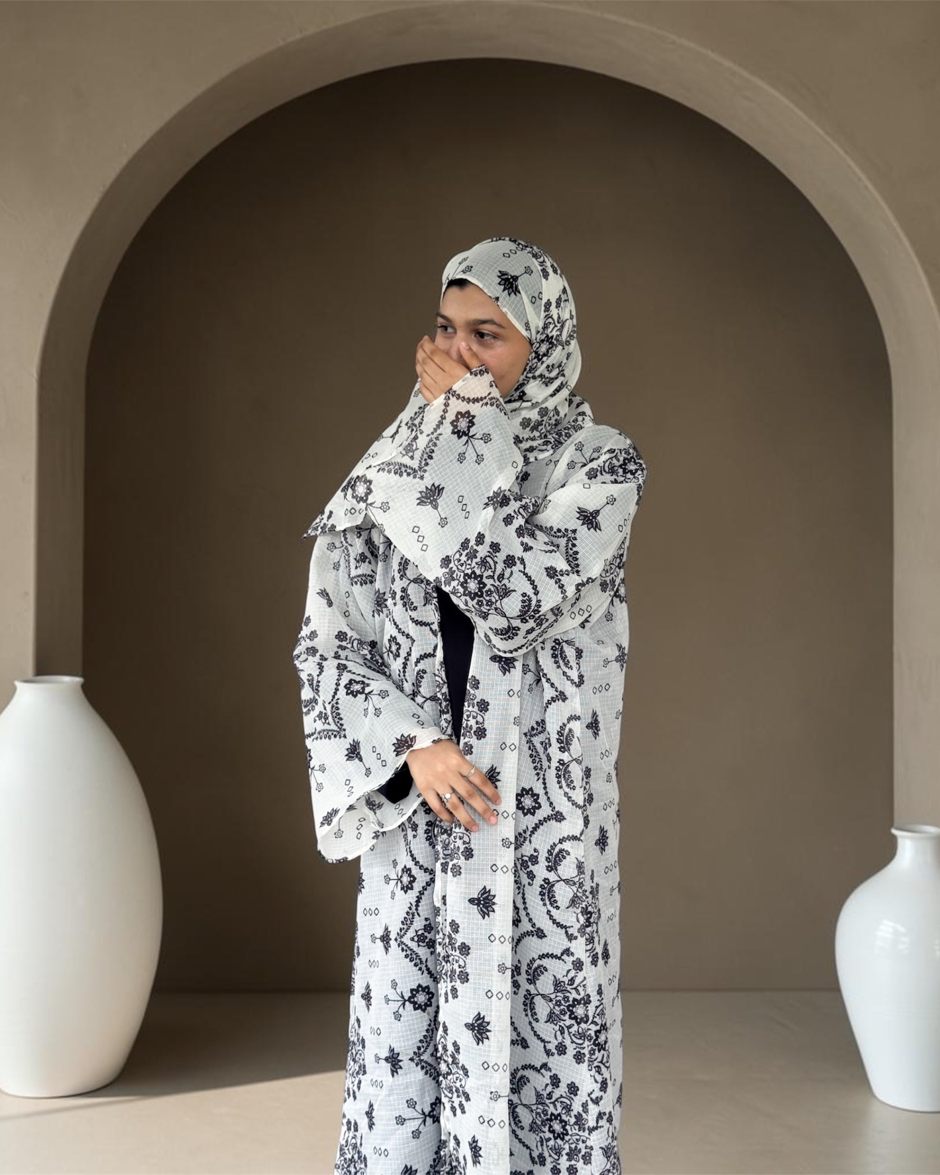 V03 Monochrome Bloom Abaya | Vintage Collection