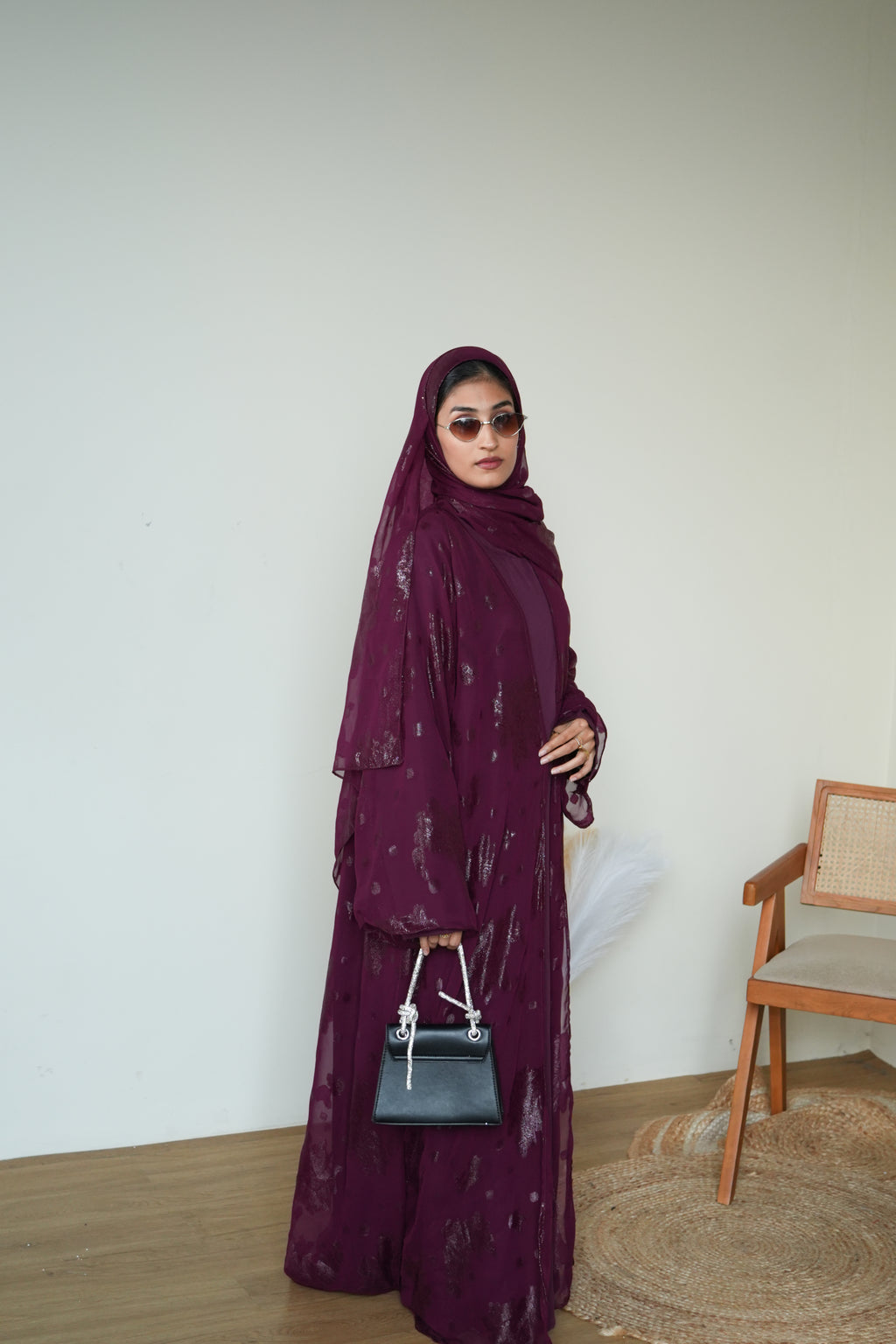 SL02 Wine fleur Abaya | Summer Luxe Collection