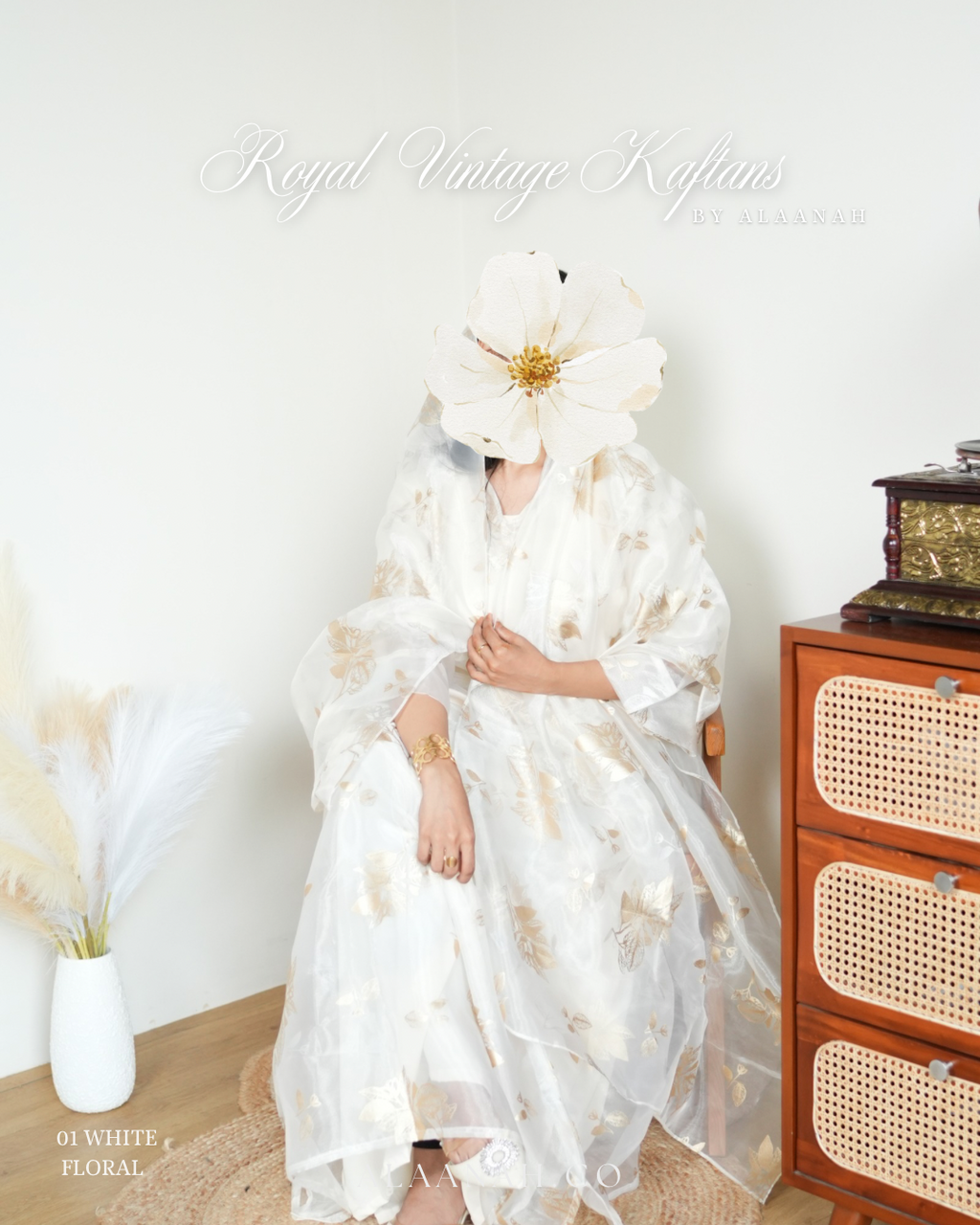 VK01 | White Floral | Royal Vintage Kaftan