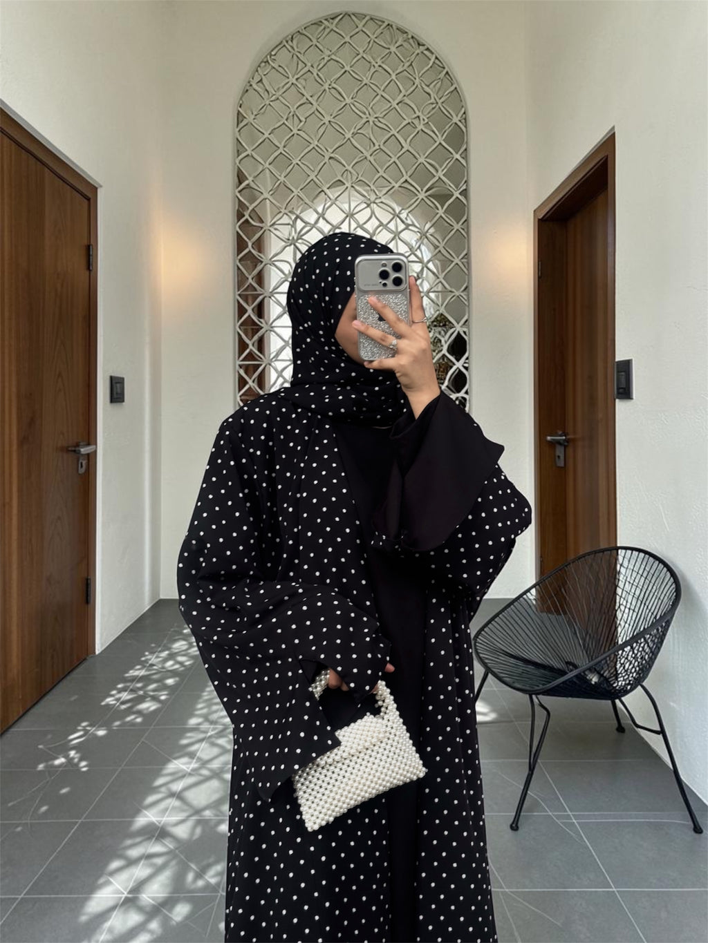 V05 Polka Dot Abaya - Black | Vintage Collection
