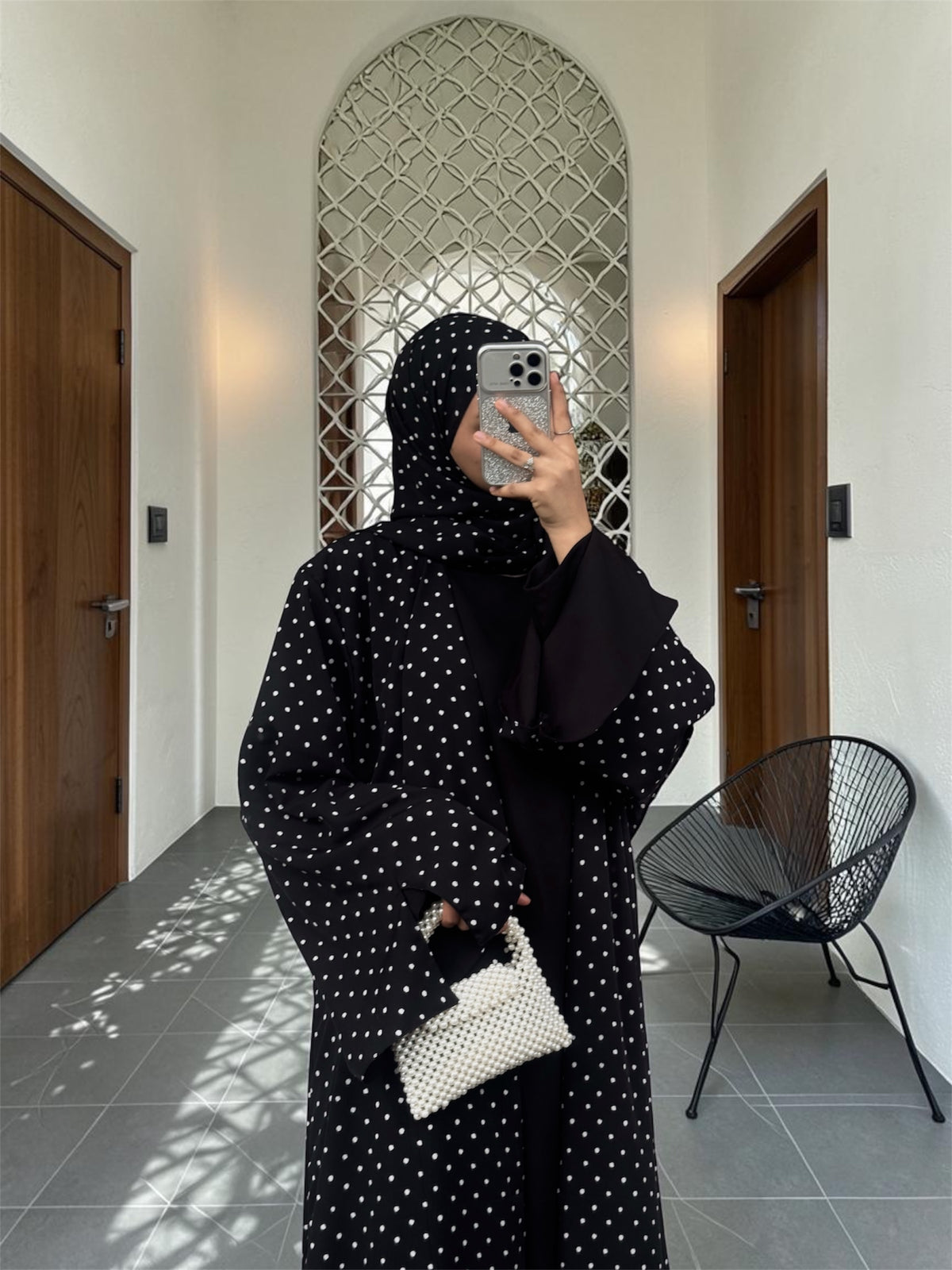 V05 Polka Dot Abaya - Black | Vintage Collection