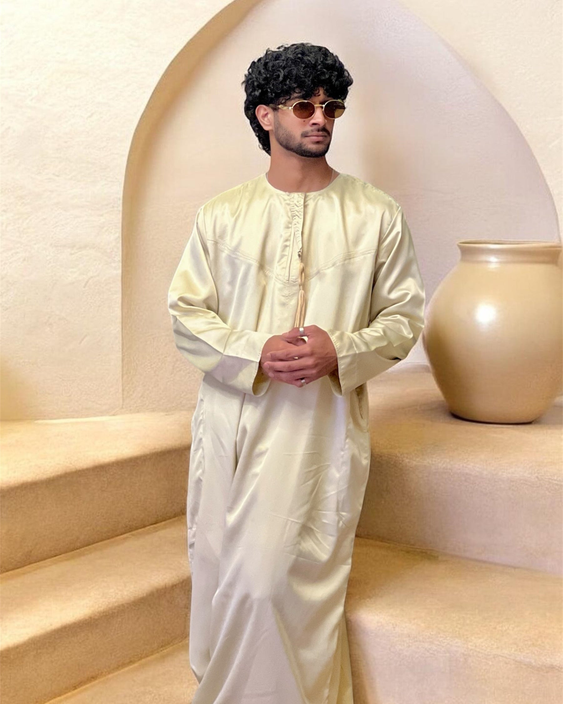 Armani Satin Emirati Thobe- Pearl