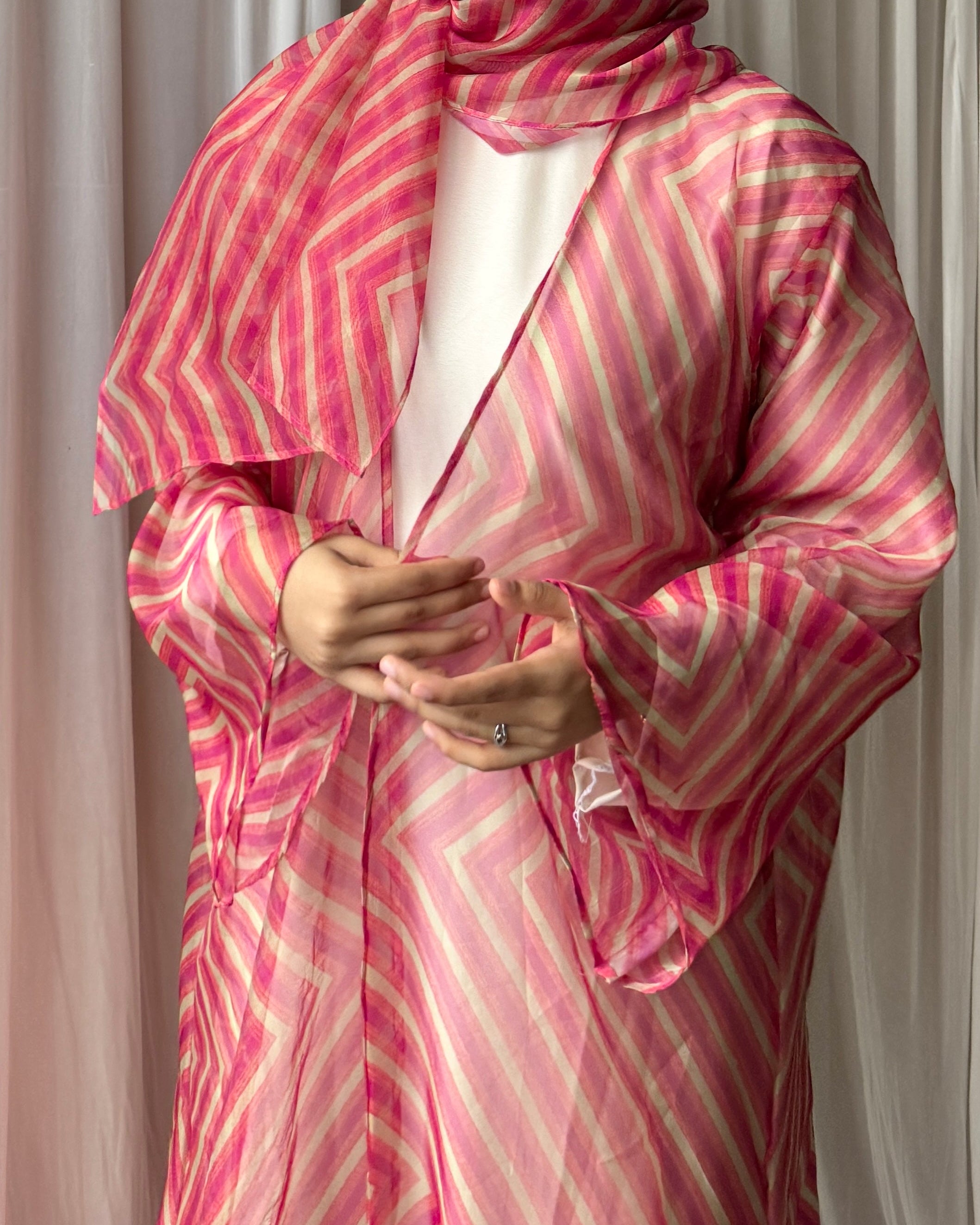 S06 Candy Stripe Printed Abaya| Summer Collection
