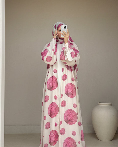 S10 Berry Dot Printed Abaya | Summer Collection
