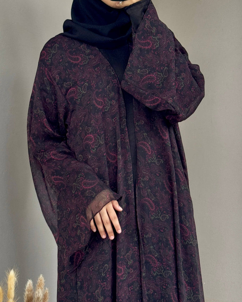 S02 Black Paisley Printed Abaya | Summer Collection
