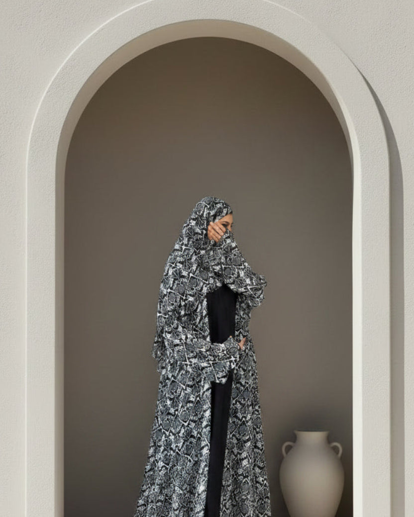 S03 Black Mosaic Printed Abaya | Summer Collection