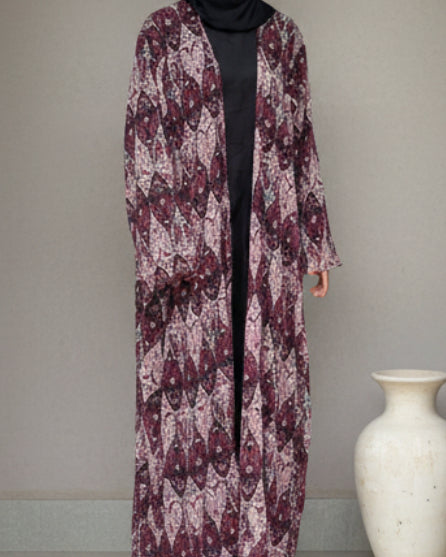 S04 Wine Mosaic Printed Abaya | Summer Collection