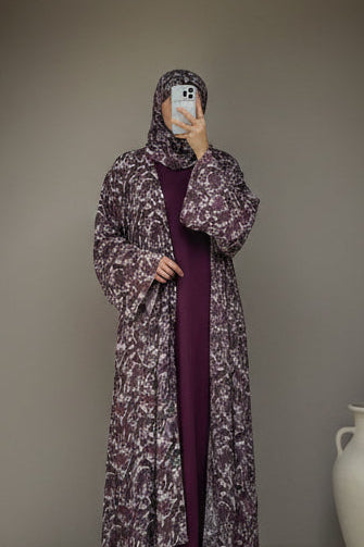 S12 Wine Floral Printed Abaya | Summer Collection
