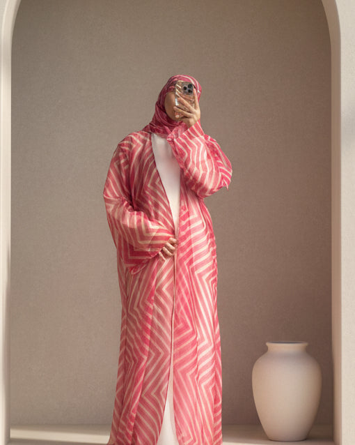 S06 Candy Stripe Printed Abaya| Summer Collection