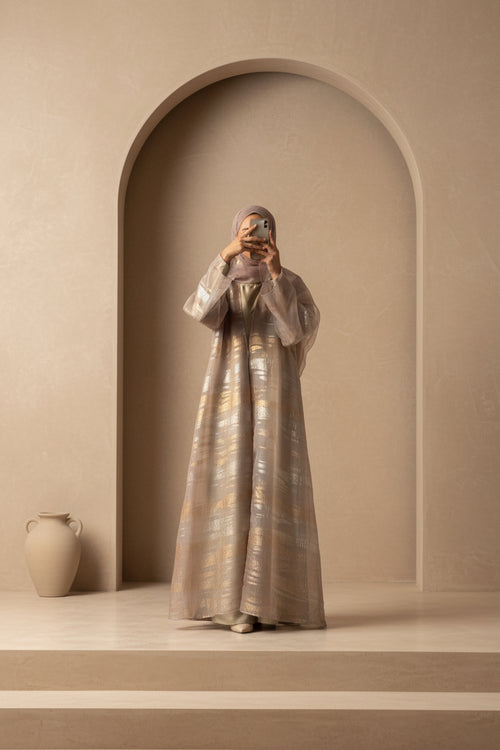 02 Cressida Champagne Stripes | Bridgerton Abaya
