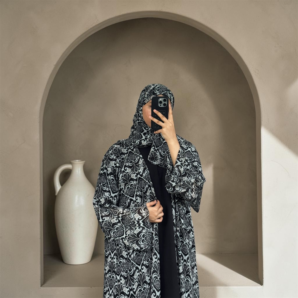 S03 Black Mosaic Printed Abaya | Summer Collection